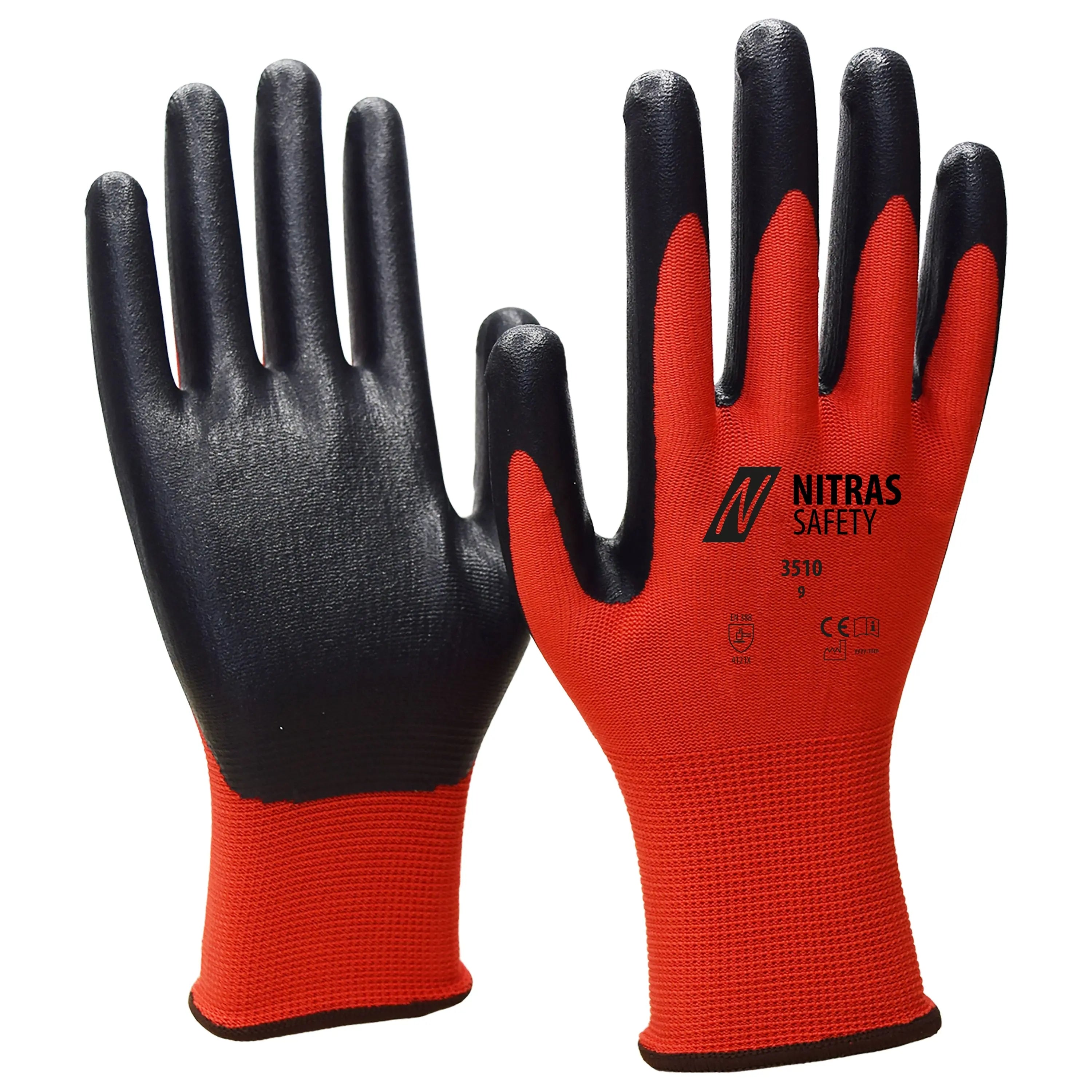 NITRAS Nylonhandschuhe, rot / schwarz, EN 388 - KERA Arbeitsschutz