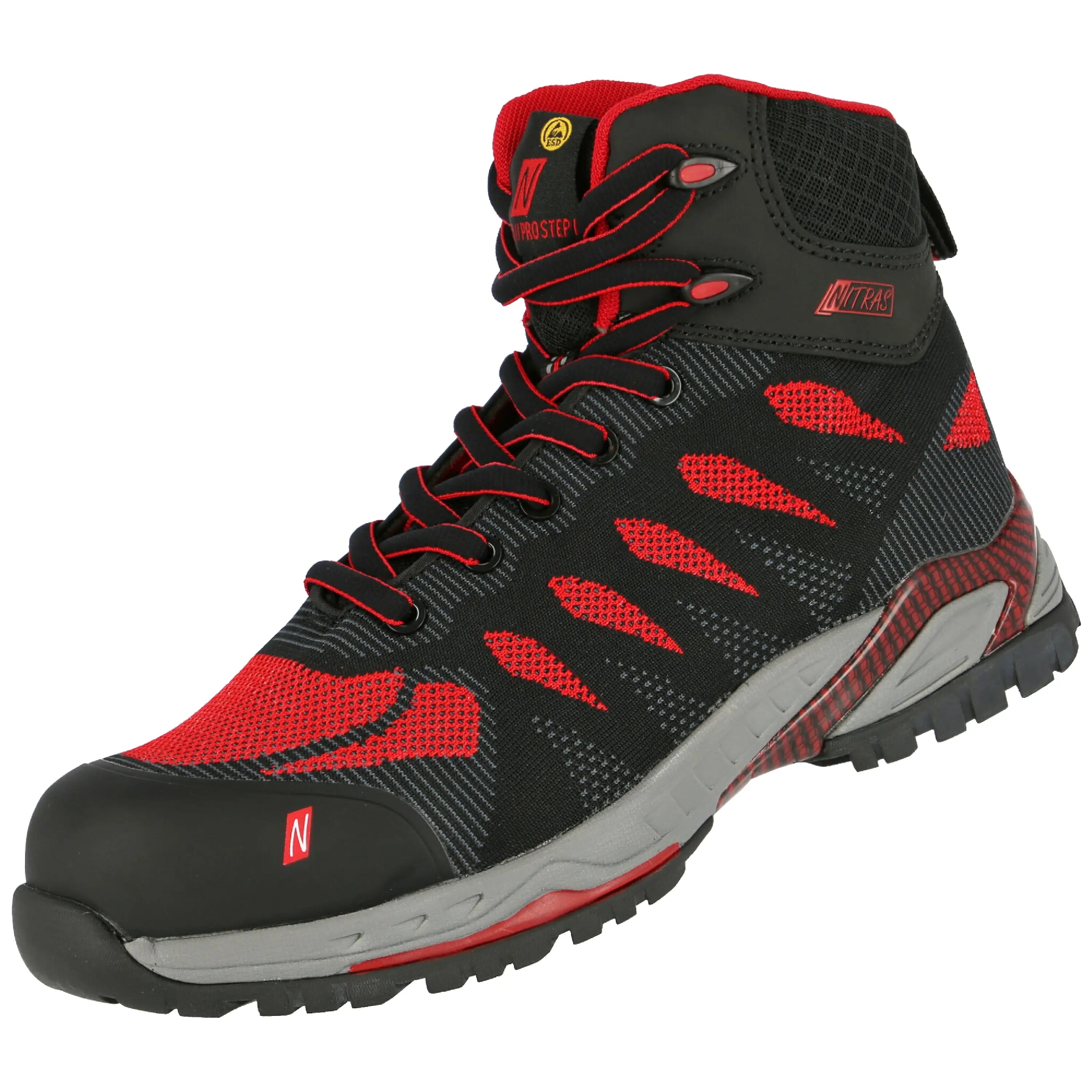 NITRAS PRO STEP MID, S1 P Sicherheitsstiefel, halbhoch, schwarz / rot, EN ISO 20345, EN 61340-4-3, DGUV Regel 112-191 - KERA Arbeitsschutz