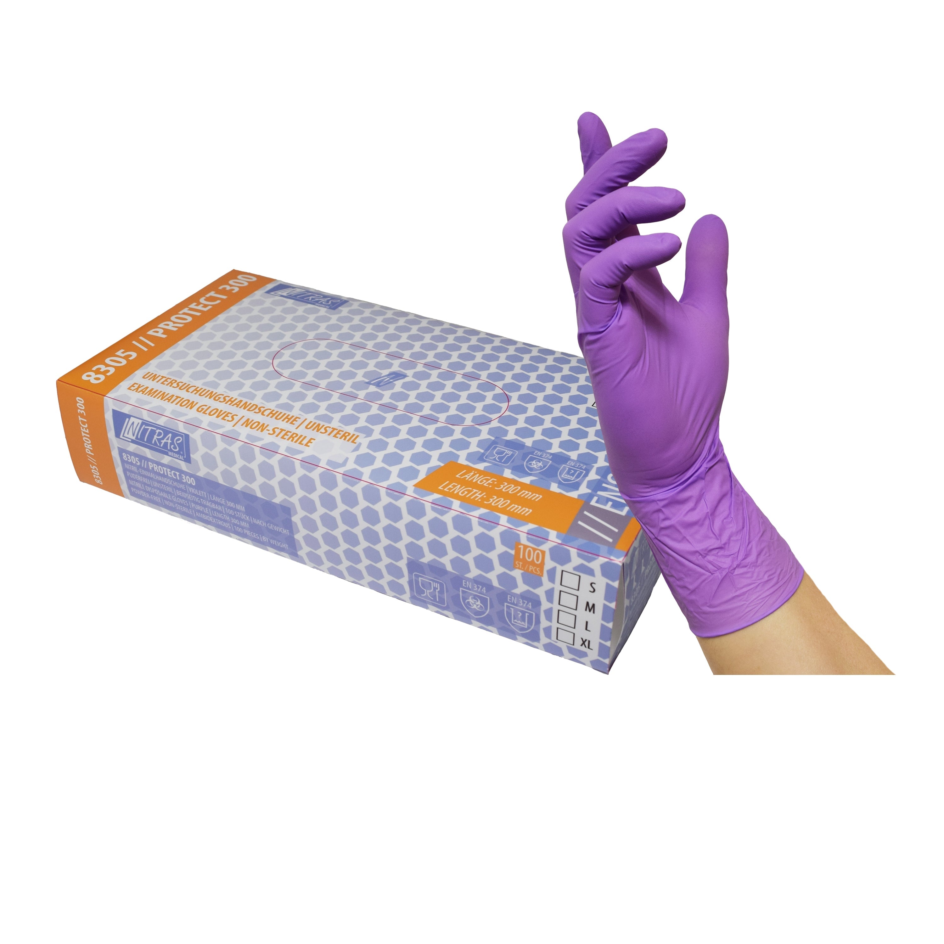 NITRAS PROTECT 300, Nitril-Einmalhandschuhe, lila, EN 455, EN ISO 21420, EN ISO 374, Box à 100 Stück 