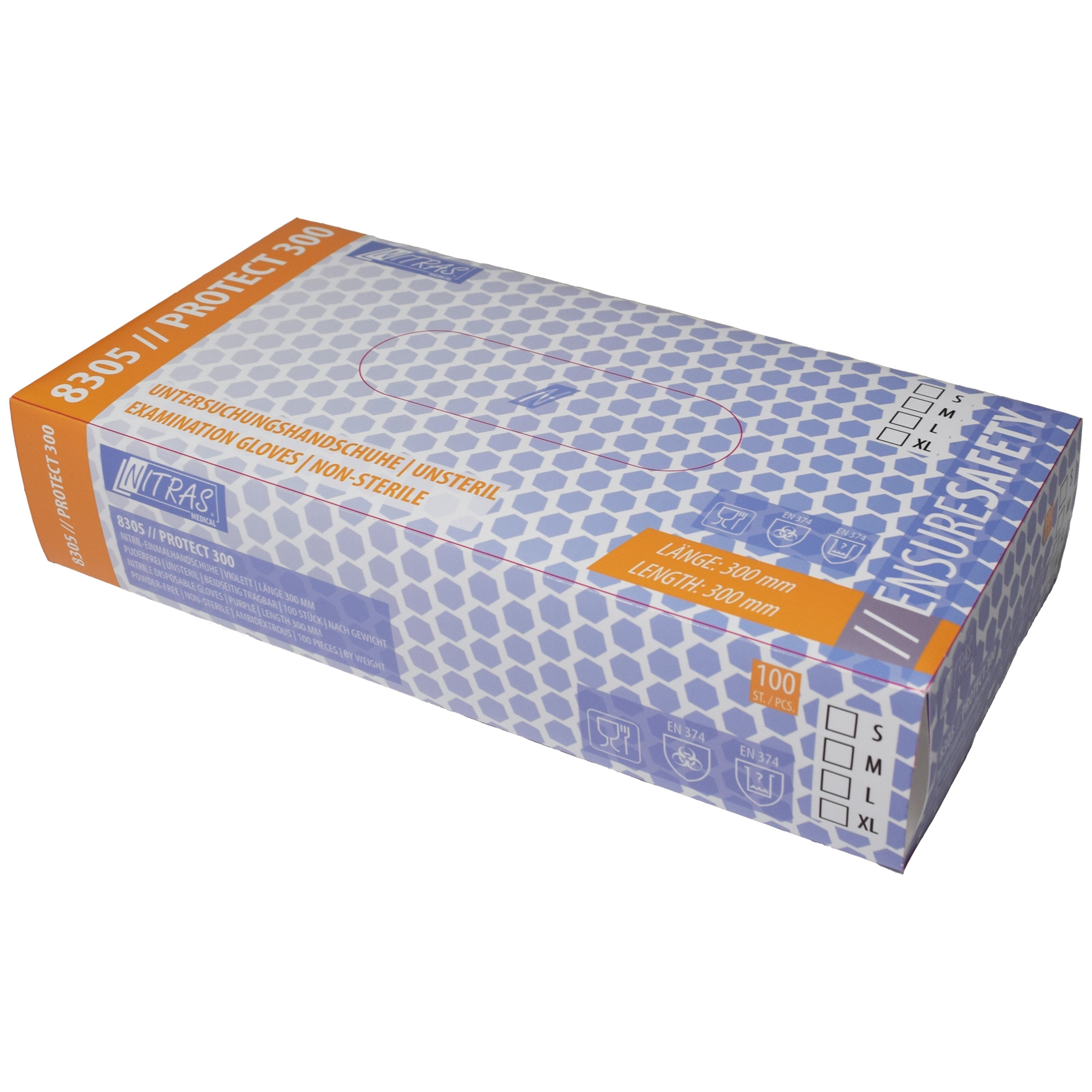 NITRAS PROTECT 300, Nitril-Einmalhandschuhe, lila, EN 455, EN ISO 21420, EN ISO 374, Box à 100 Stück 