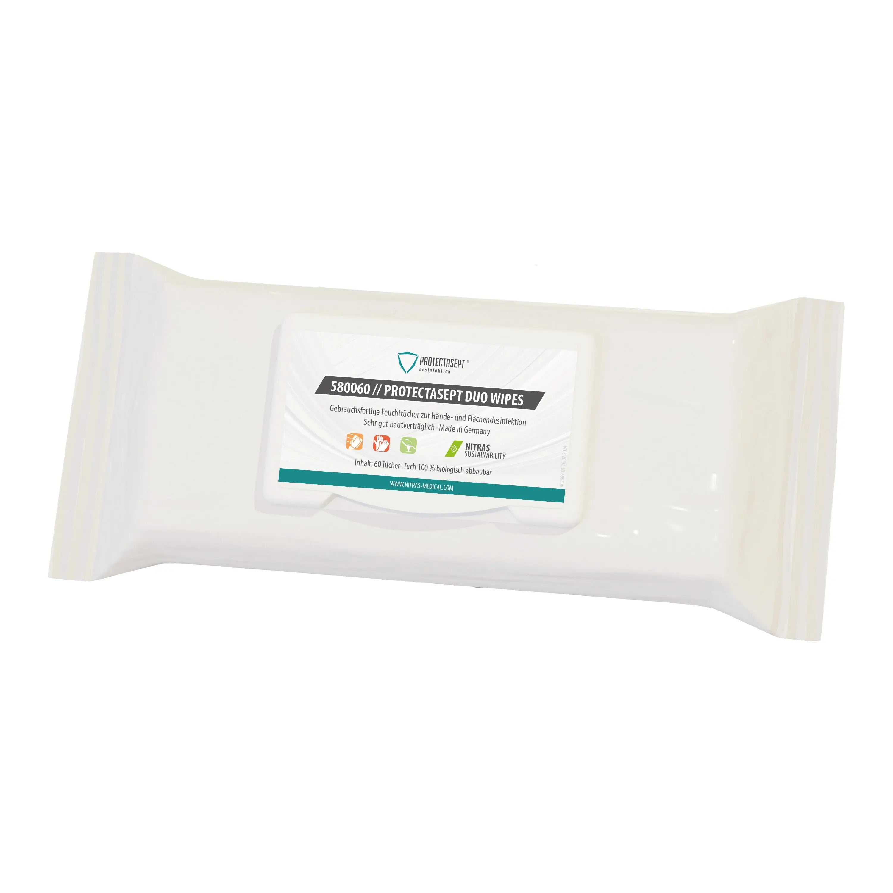 NITRAS PROTECTASEPT DUO WIPES, Desinfektionstücher, EN 16615, Flowpack à 60 Stück 