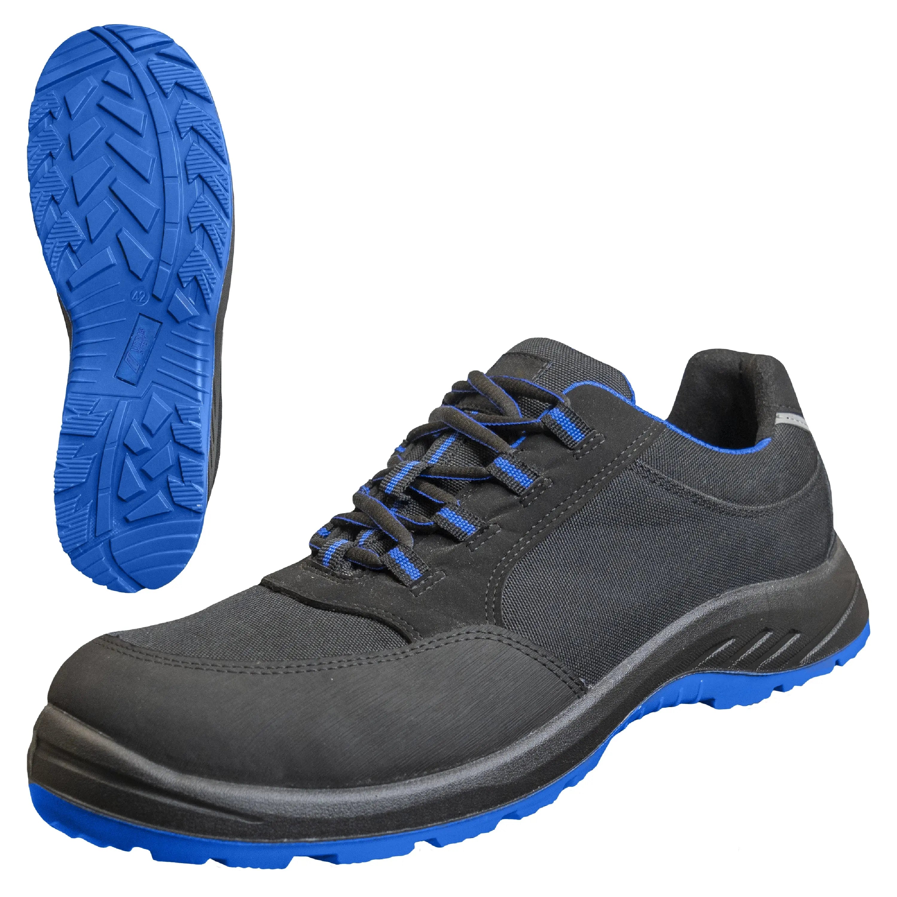 NITRAS SOLID STEP, Sicherheitshalbschuhe, S3S CI FO, strapazierfähiges Textil, schwarz, widerstandsfähige PU / PU-Laufsohle, schwarz / blau (Farbcode: 1022), EN ISO 20345, EN IEC 61340-4-3, DGUV Regel 112-191 - KERA Arbeitsschutz