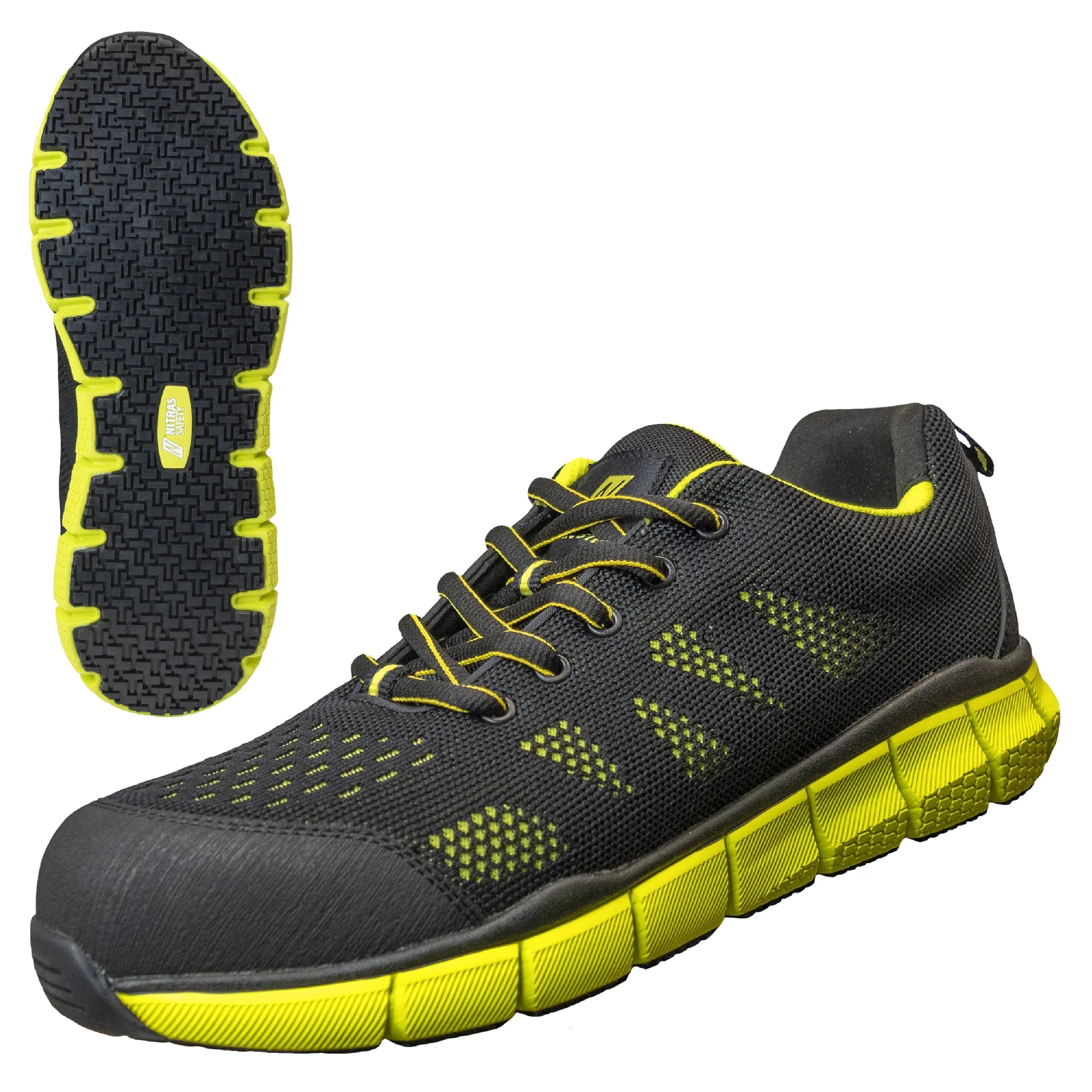 NITRAS SONIC STEP, Sicherheitshalbschuhe, S1P, strapazierfähiges Textil, schwarz / lime, widerstandsfähige EVA / Nitril-Laufsohle, schwarz / lime (Farbcode: 1042), EN ISO 20345, EN IEC 61340-4-3, DGUV Regel 112-191 - KERA Arbeitsschutz