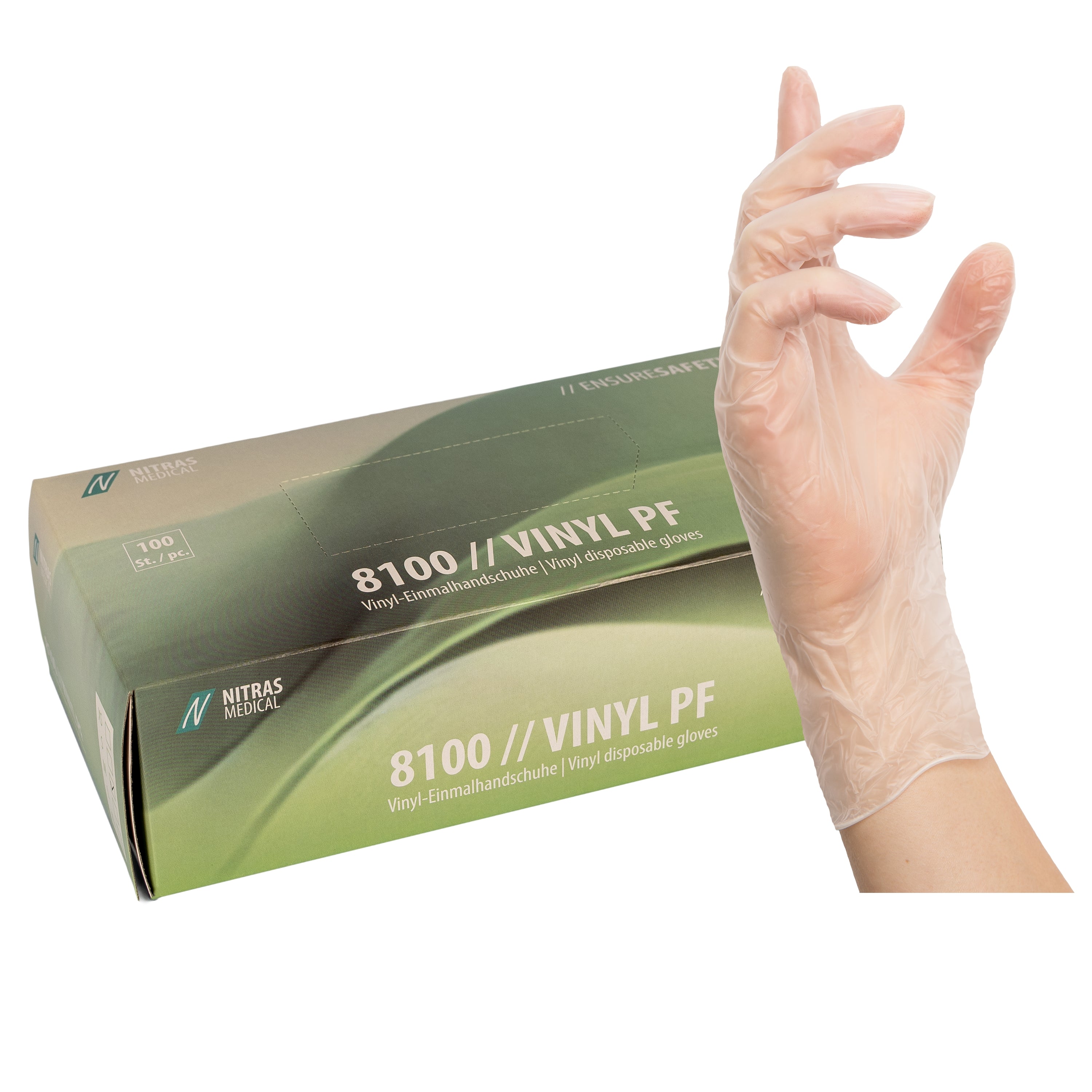 NITRAS VINYL PF, Vinyl-Einmalhandschuhe, transparent, EN 455, Box à 100 Stück 