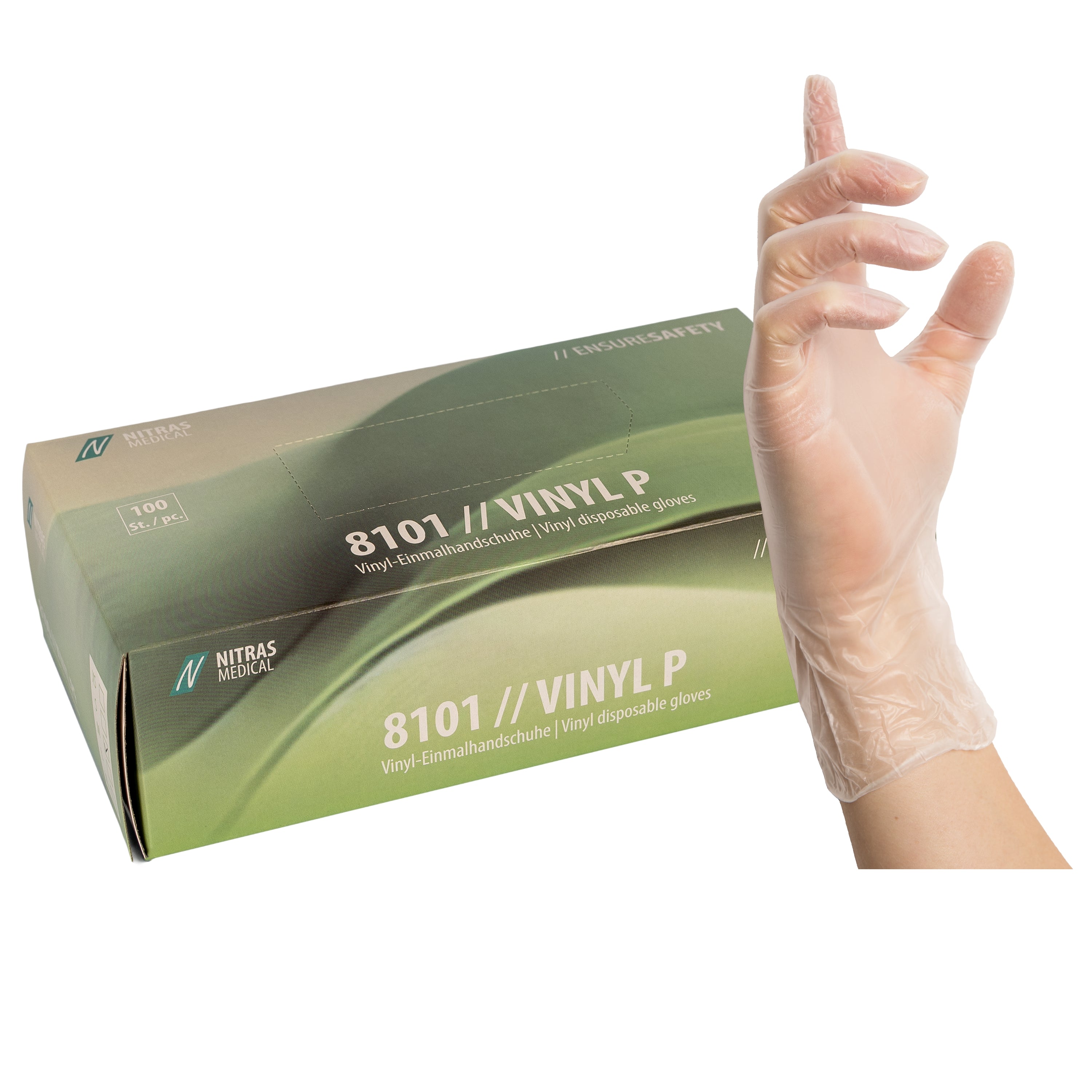 NITRAS VINYL P, Vinyl-Einmalhandschuhe, transparent, EN 455, Box à 100 Stück 