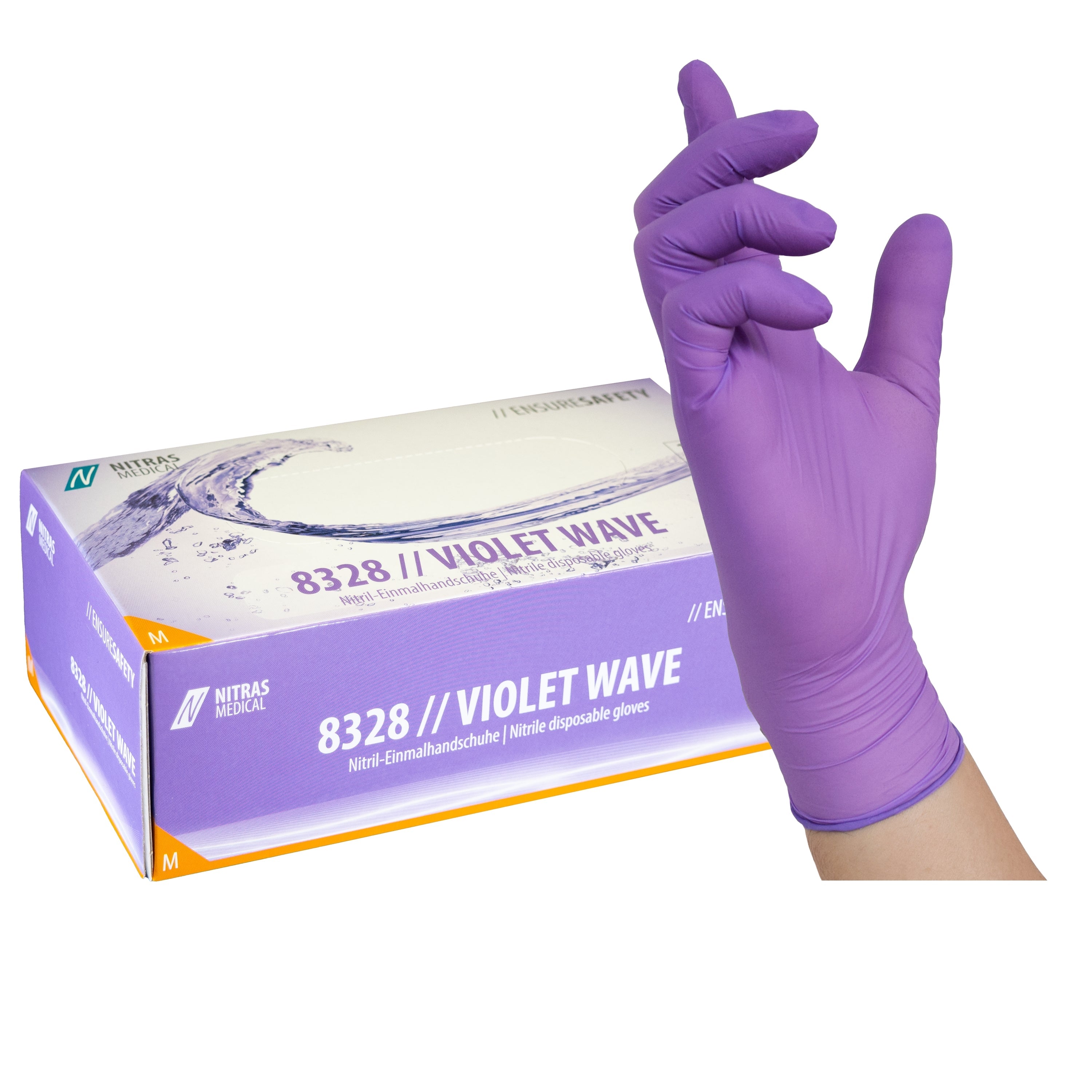 NITRAS VIOLET WAVE, Nitril-Einmalhandschuhe, violett, EN 455, EN ISO 21420, EN ISO 374, EN 421, Box à 100 Stück 
