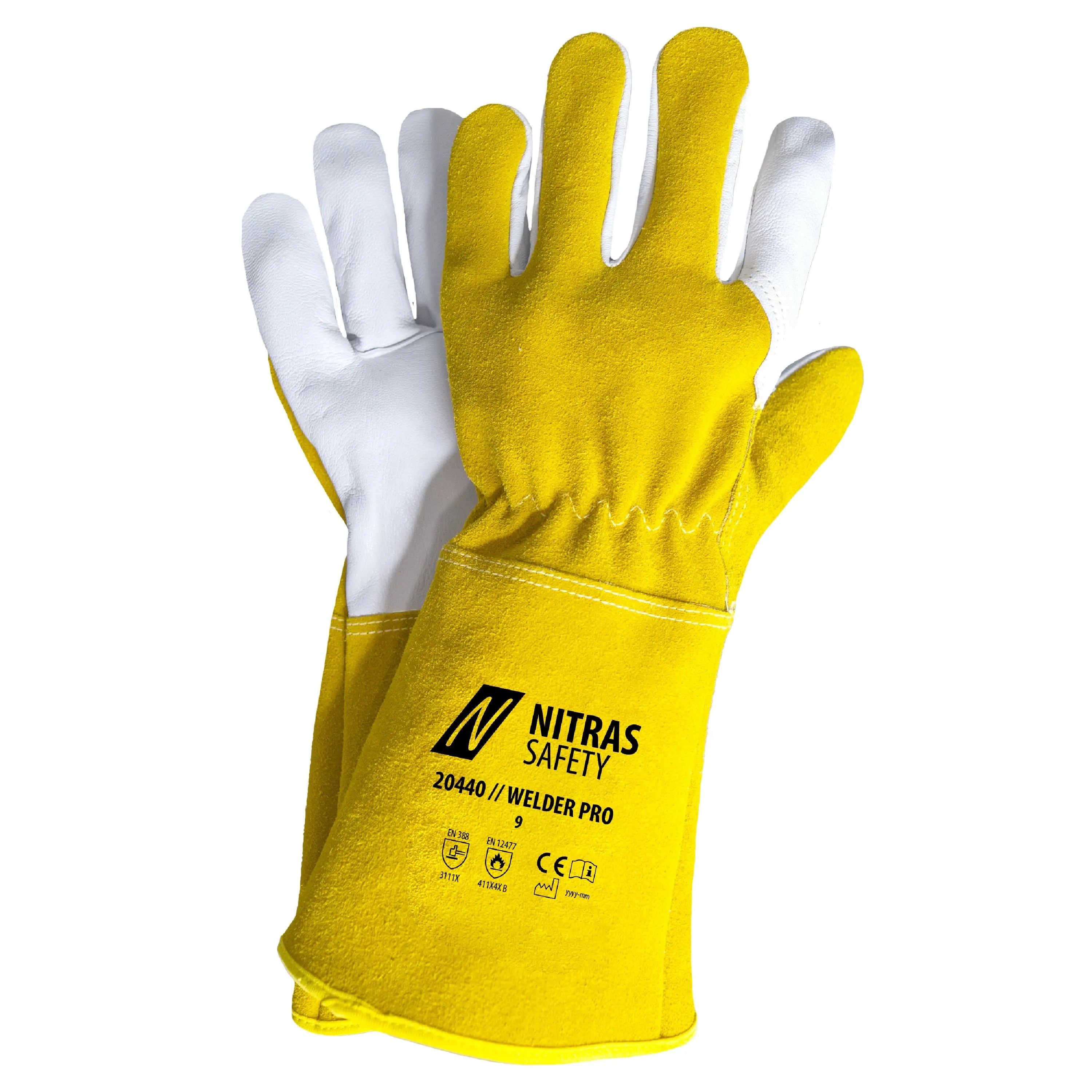 NITRAS WELDER PRO, Schweißerhandschuhe, ocker / grau, EN ISO 21420, EN 388, EN 12477 - KERA Arbeitsschutz