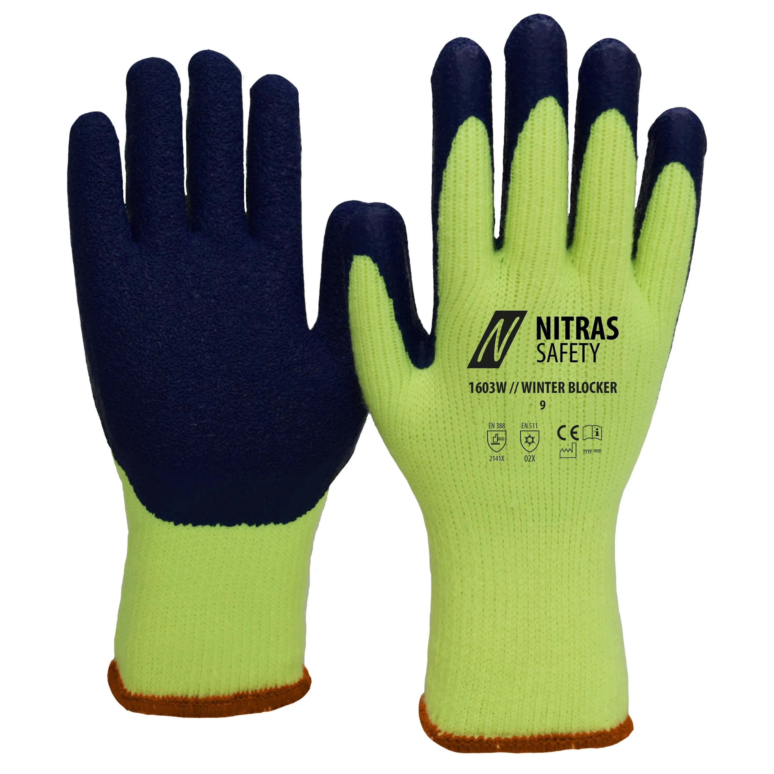 NITRAS WINTER BLOCKER, nahtlose Terry-Schlingenhandschuhe, neongelb / blau, EN 388, EN 511 - KERA Arbeitsschutz