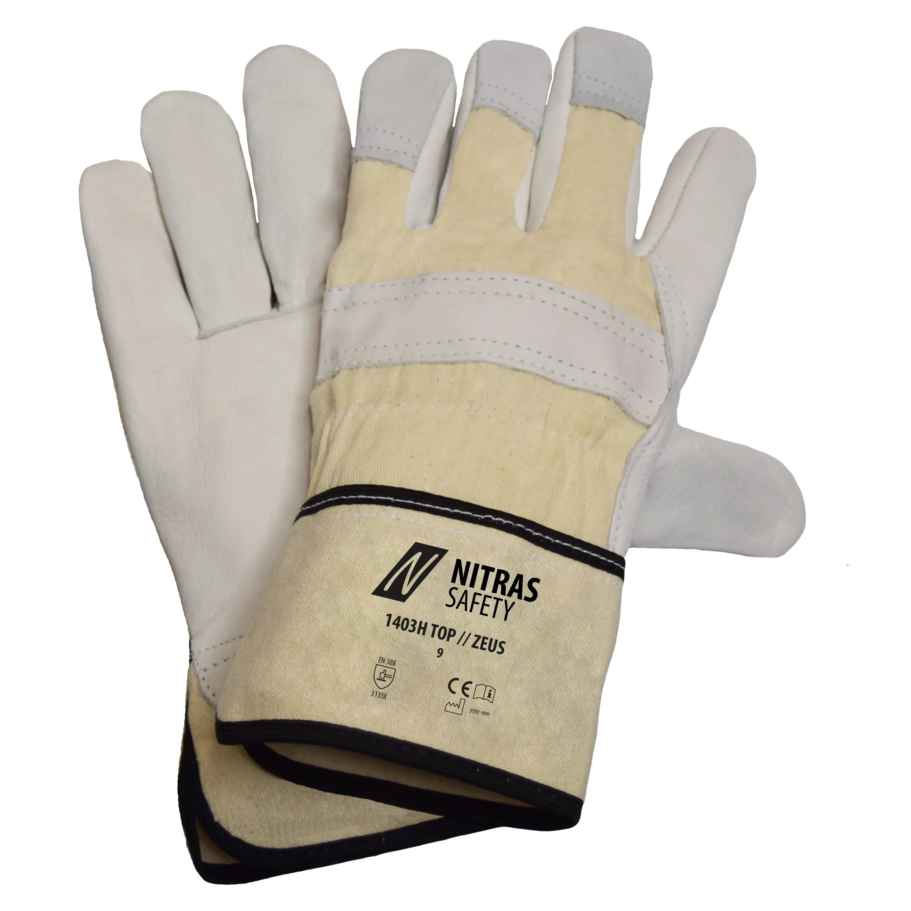 NITRAS ZEUS, Rindvolllederhandschuhe, naturfarben / grau, EN 388 - KERA Arbeitsschutz