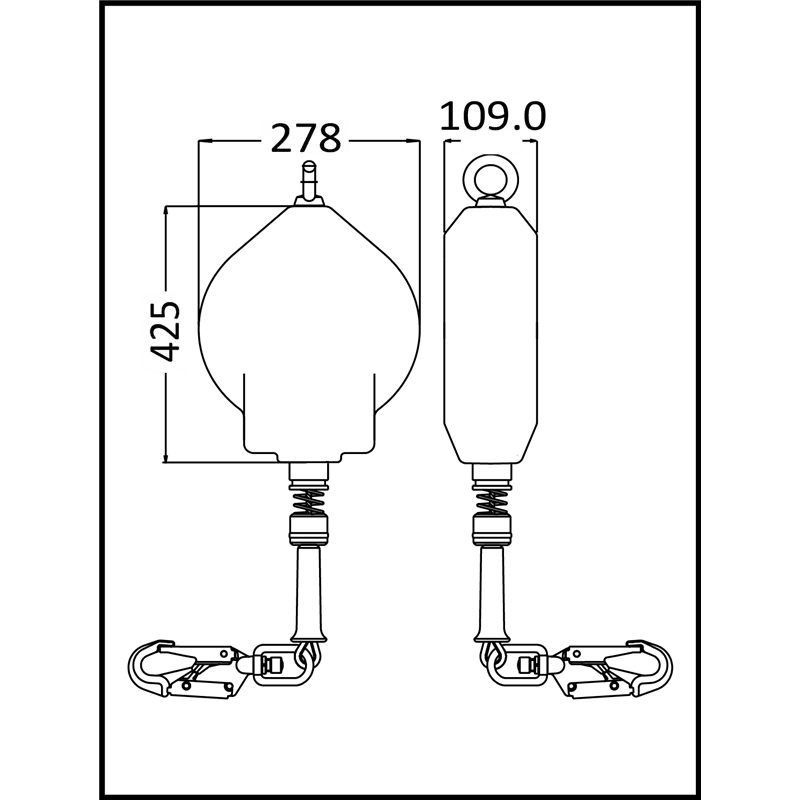 OLYMPE - Höhensicherungsgerät Polymergehäuse mit verzinktem Stahlseil Länge 25 m 