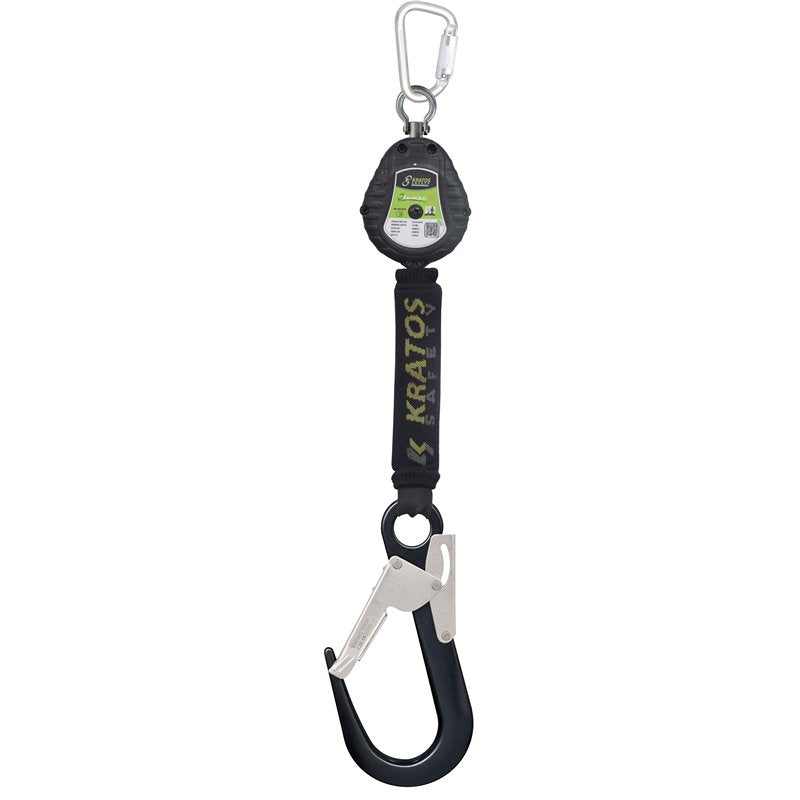 OLYMPE-S2 Gurtband Höhensicherungsgerät 2 m – Inkl. Alu-Gerüsthaken (60 mm), Bremssystem & Bandfalldämpfer (EN 360:2023, max. 150 kg) 