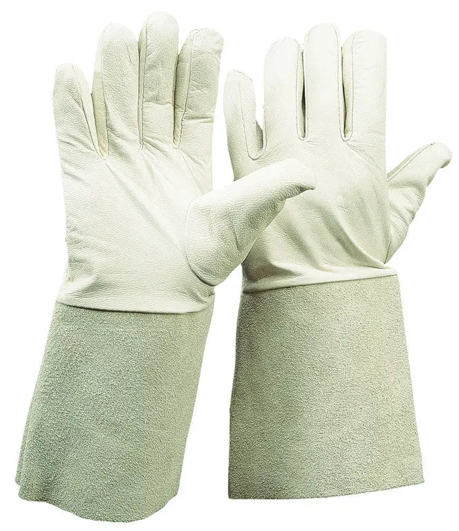 Schaf-Nappalederhandschuh mit Rindspaltleder-Stulpe 