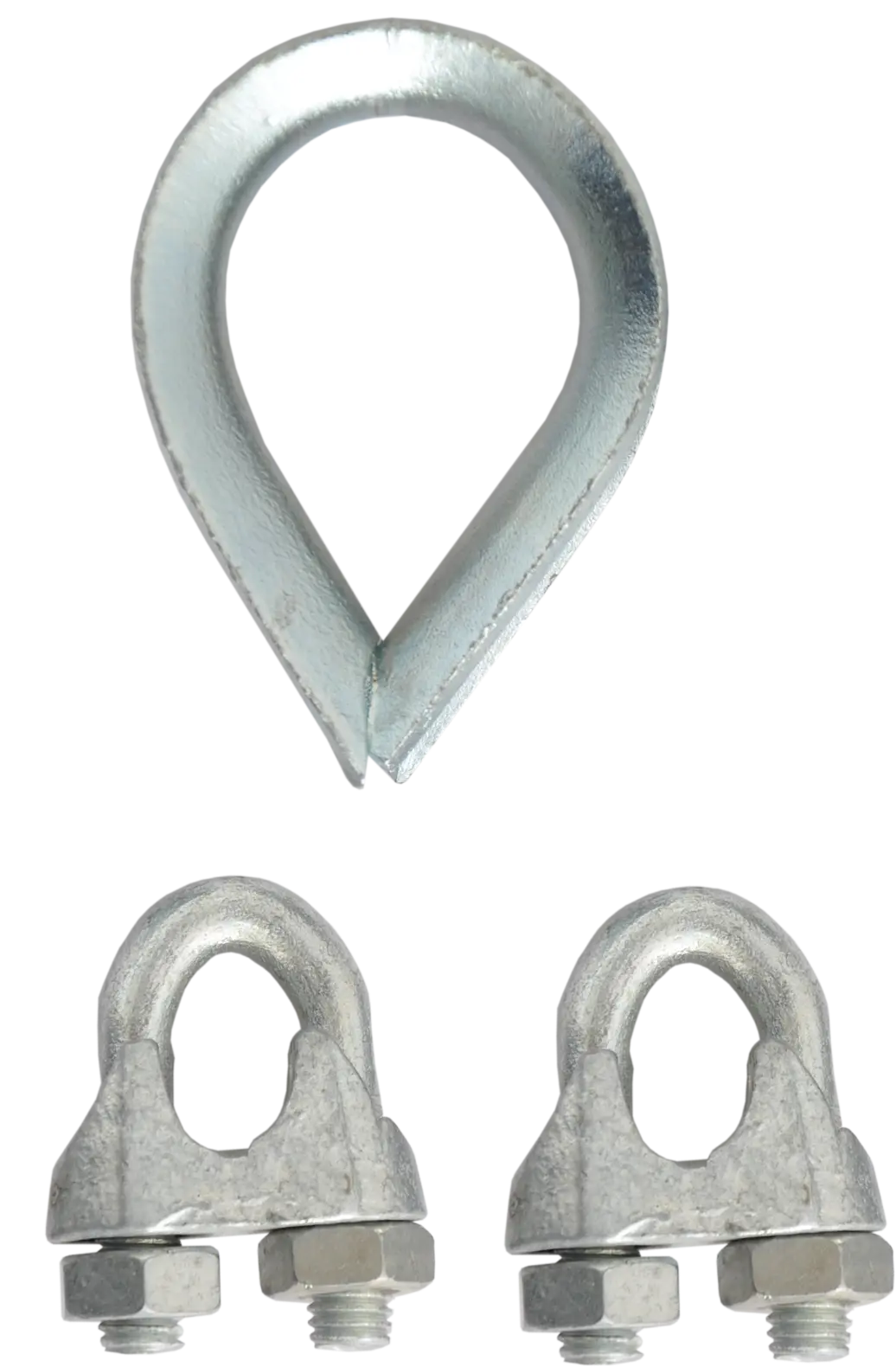 Set bestehend aus Kausche und 2 Seilklemmen für die untere Befestigung
