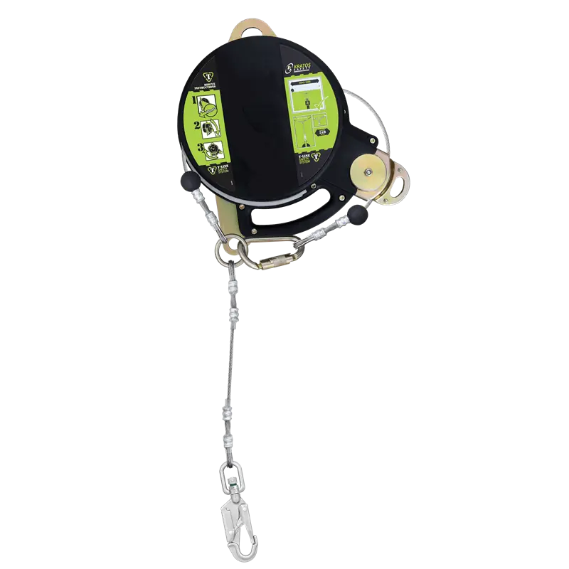T-LINE, Retractable fall arrester with steel dual safety cable, lg. 12 m
