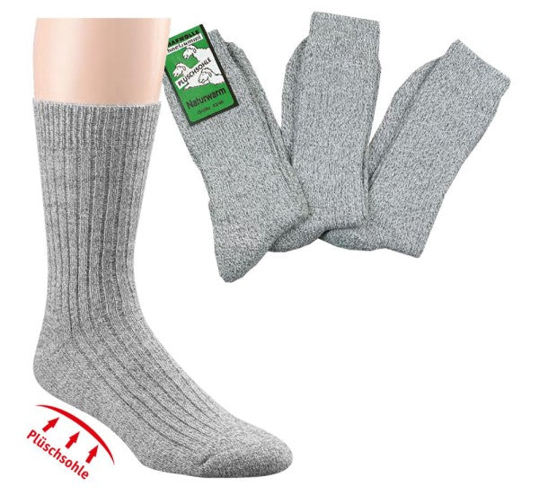 Wowerat | Plüschsohle-Socken mit Wolle | grau meliert 
